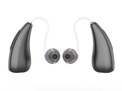 Pair of Mearsun CZ-B811 behind-the-ear hearing aids with ear tubes and tips